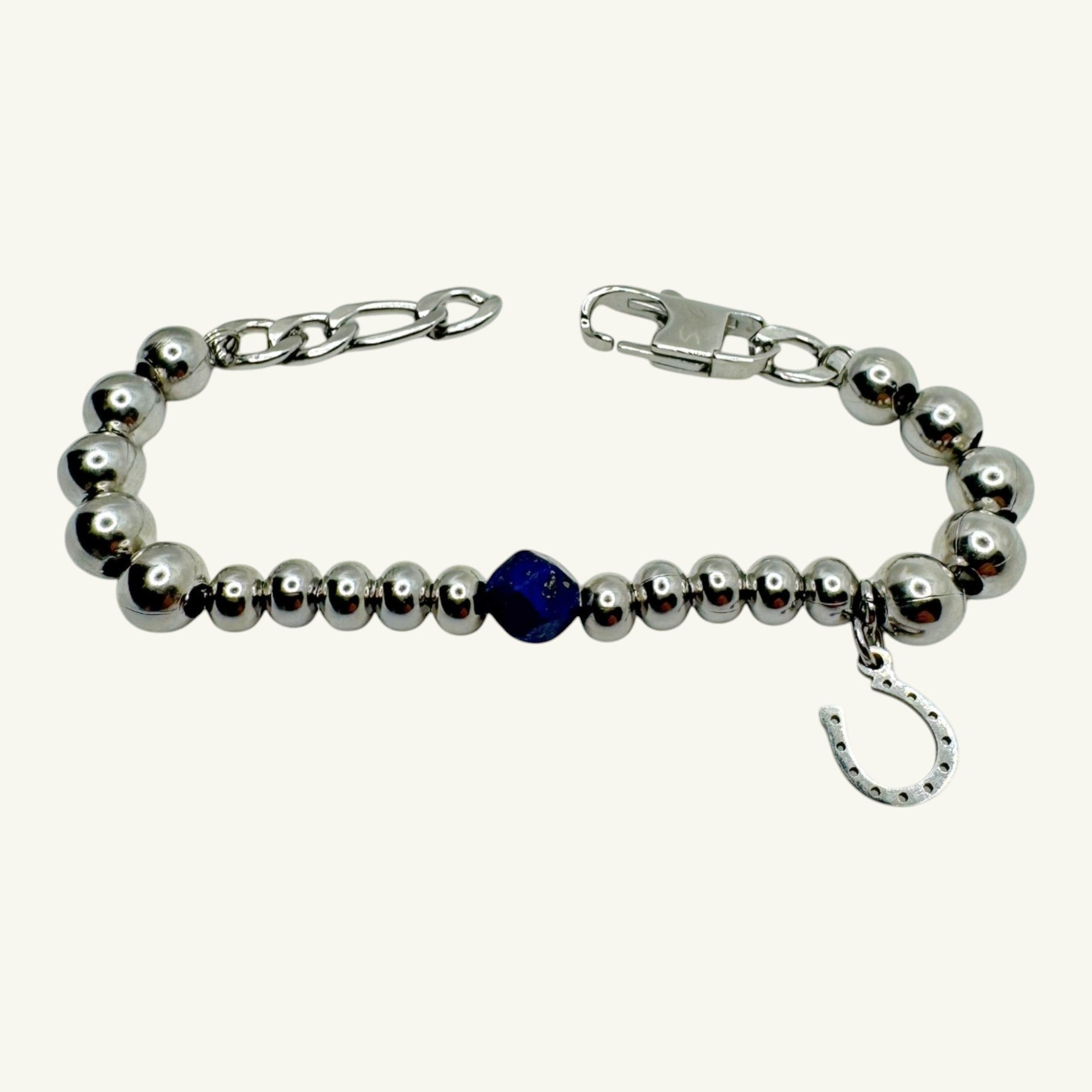 Bracciale lapislazzuli sfaccettato con charm ferro di cavallo Sharifa Crystals
