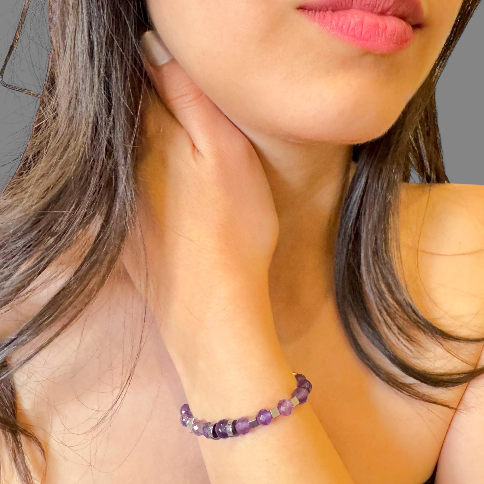 Bracciale ametista sfaccettata con stella Sharifa Crystals