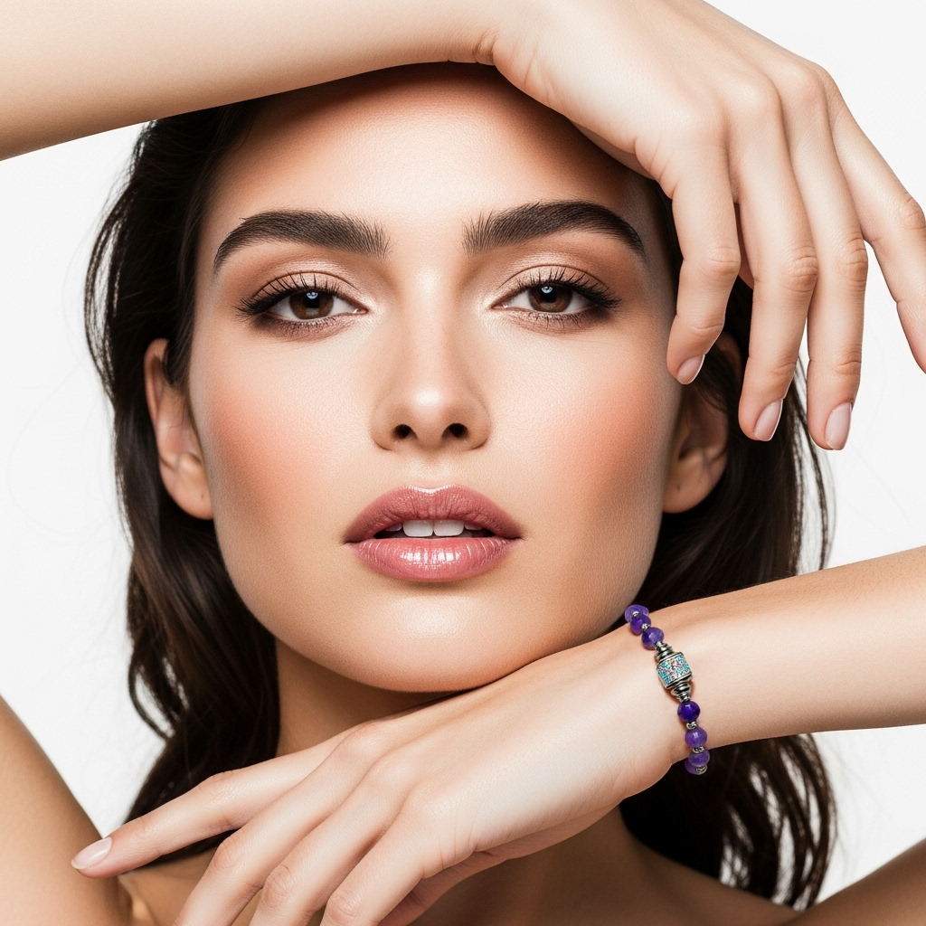 Bracciale in Ametista Sfacettata con Punto Luce Cristallo AB Sharifa Crystals