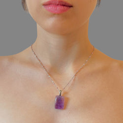 Collana ametista rettangolo 24x16 mm Sharifa Crystals