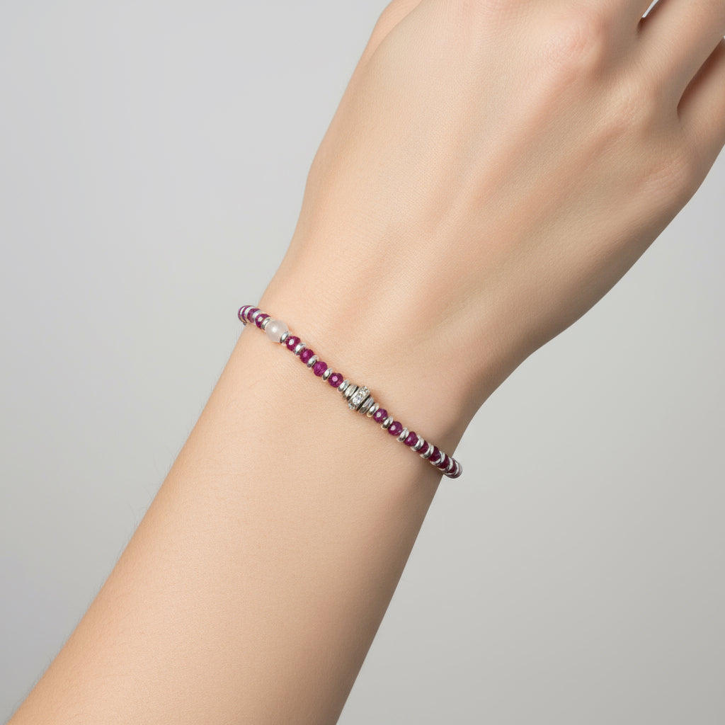 Bracciale in Radice di Rubino e pietra di luna| gioielli SharifaCrystals®