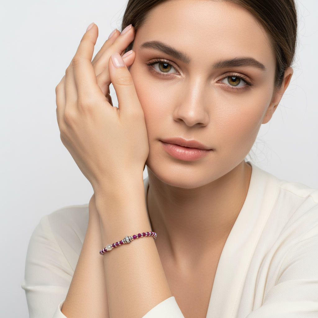 Bracciale in Radice di Rubino e pietra di luna| artigianale SharifaCrystals® in pietre naturali
