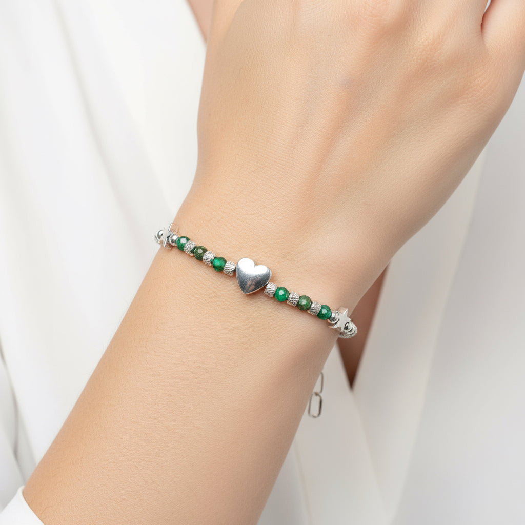 Bracciale smeraldo con cuore e stelle Sharifa Crystals