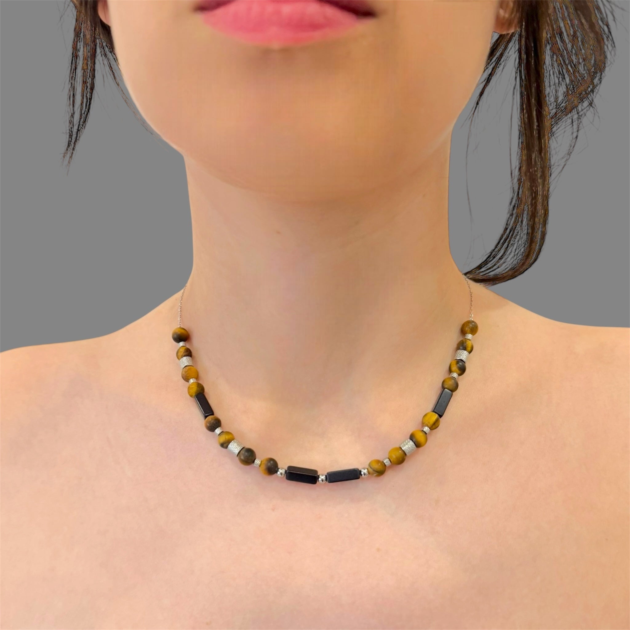 Collana occhio di tigre silver Sharifa Crystals