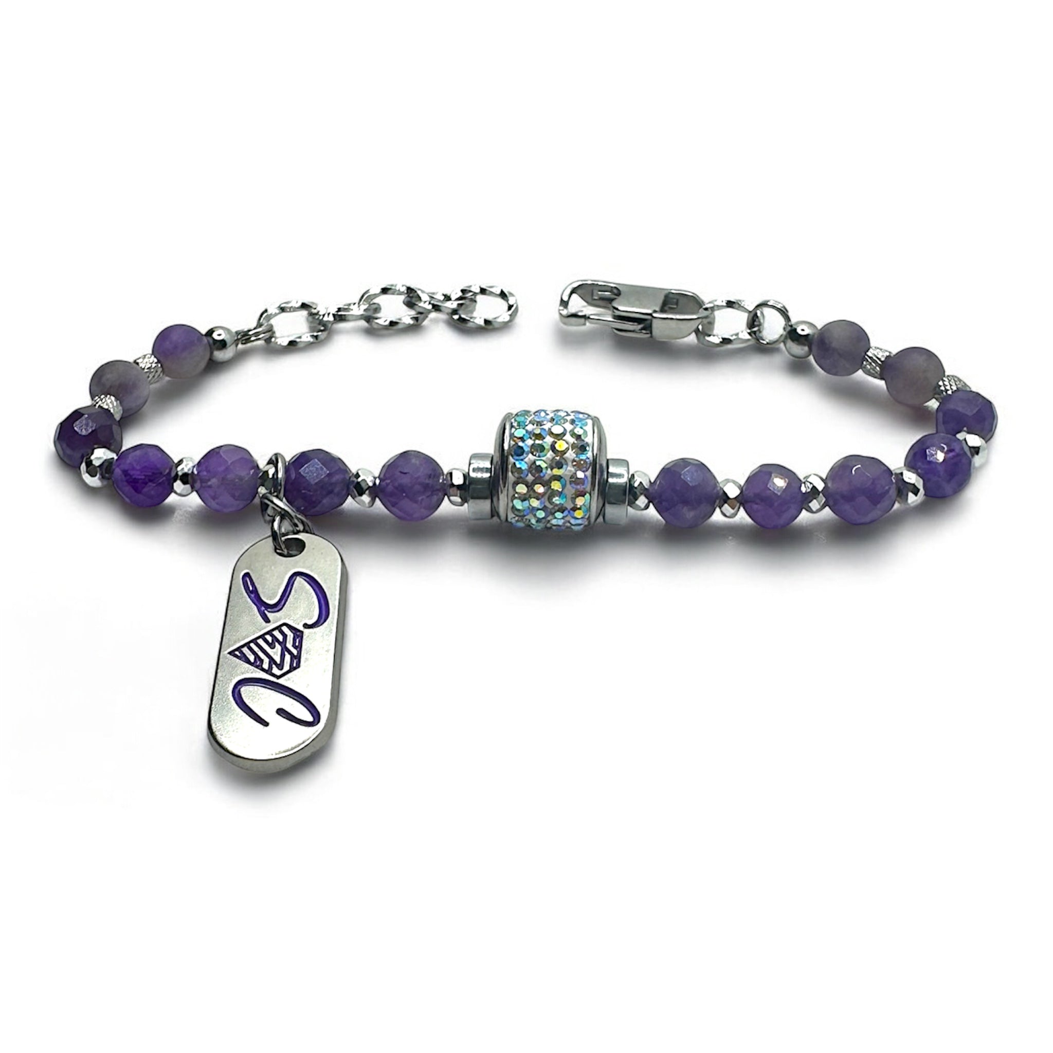 Bracciale in Ametista Sfacettata con Punto Luce Cristallo AB Sharifa Crystals