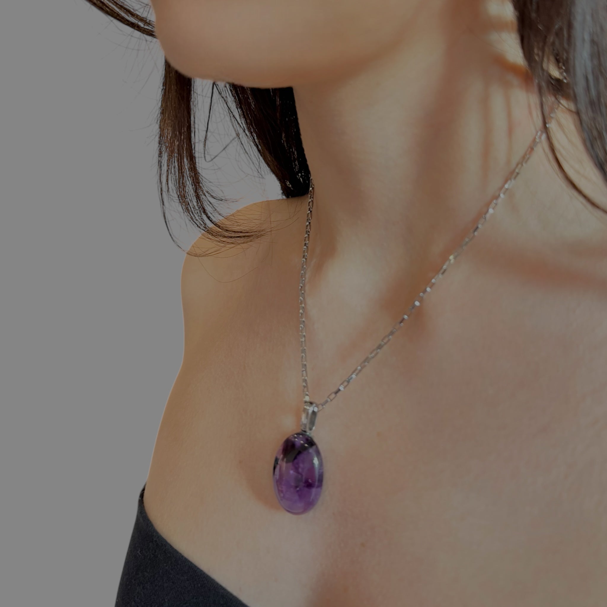 Collana ametista ovale 26x19 mm Sharifa Crystals