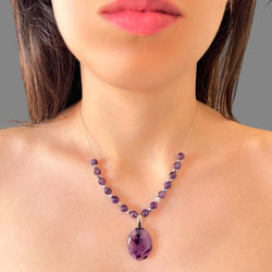 Collana ametista ovale 25x20 mm Sharifa Crystals