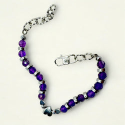 Bracciale Ametista Sfaccettata con Cuori in Ematite Sharifa Crystals