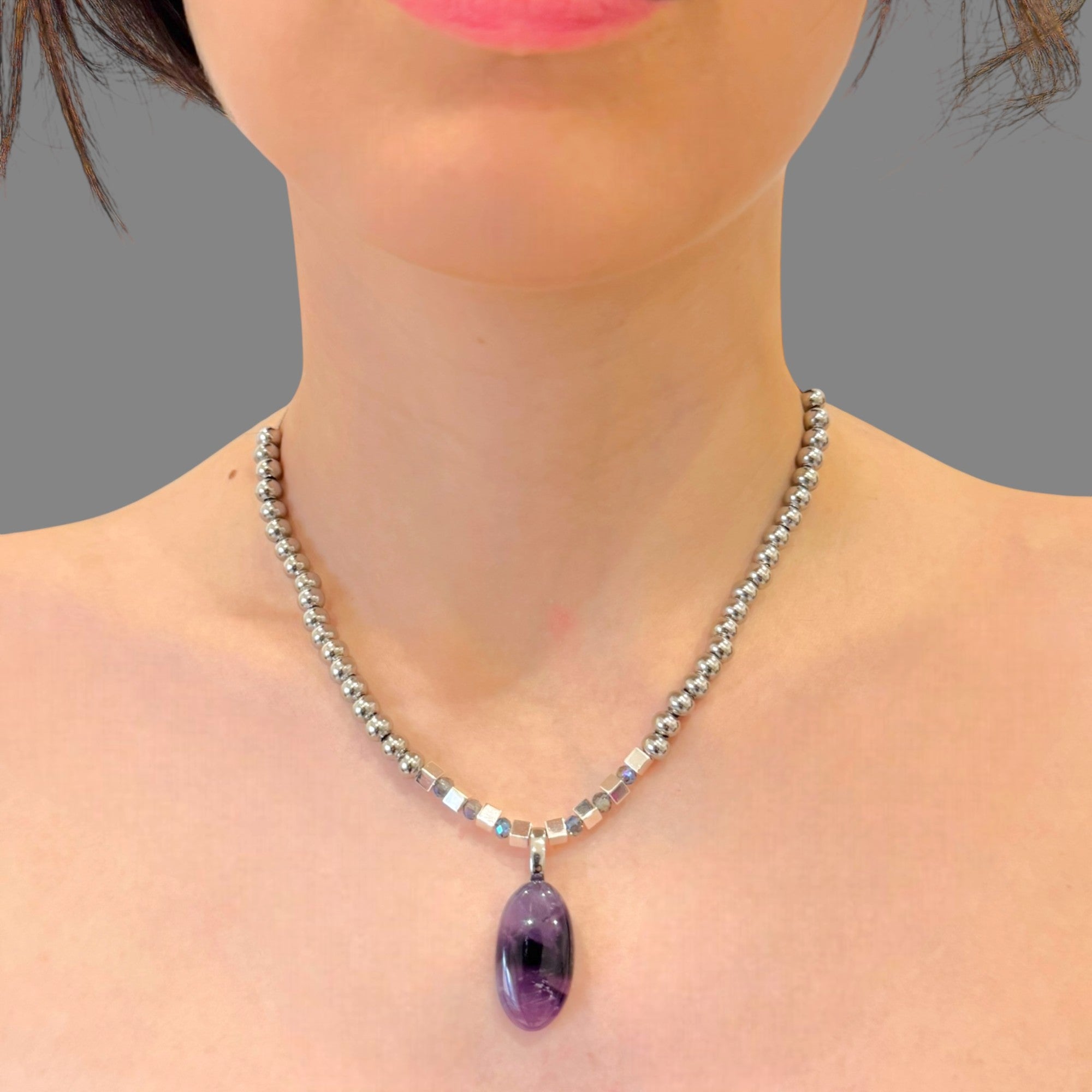 Collana ametista ovale 22x15 mm Sharifa Crystals