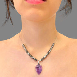 Collana ametista goccia 25x17mm Sharifa Crystals