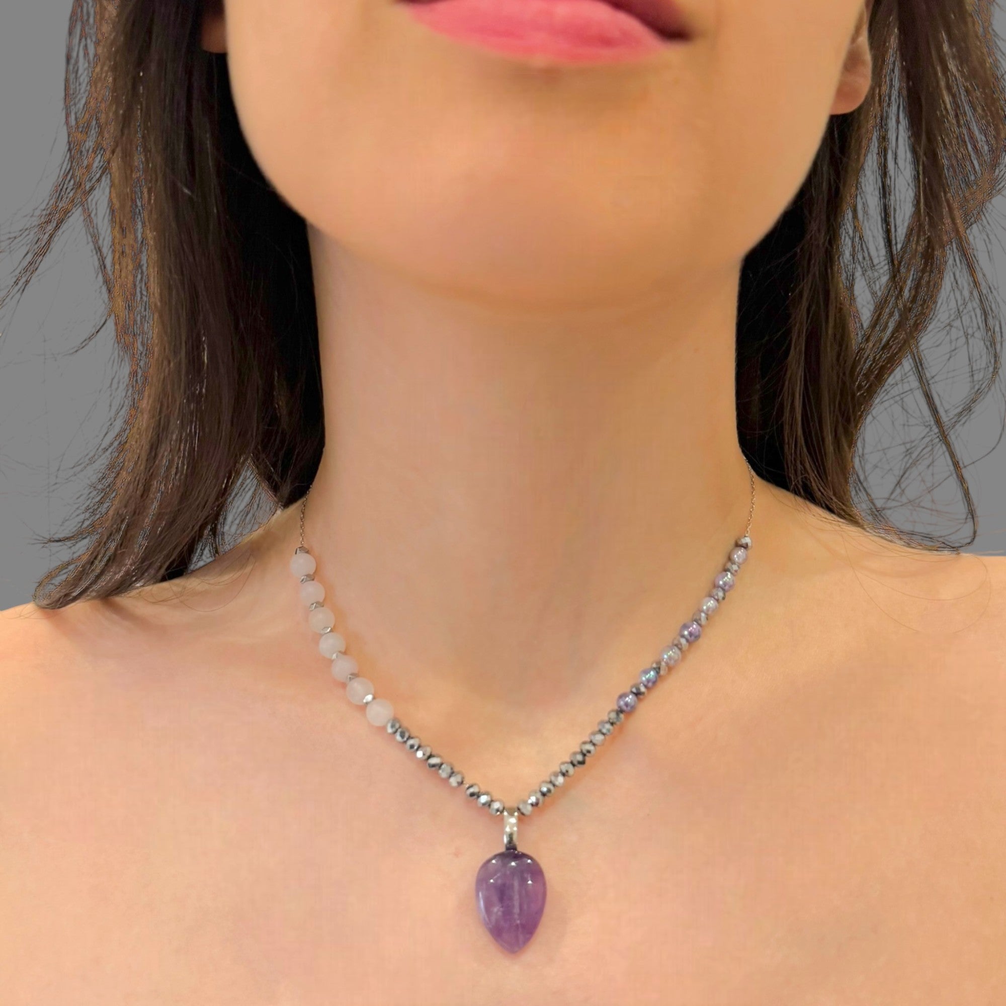 Collana ametista goccia 21x16 mm Sharifa Crystals