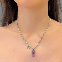 Collana ametista rettangolo 20x10 mm Sharifa Crystals