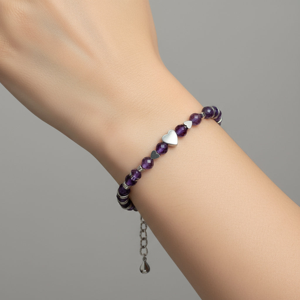 Bracciale Ametista sfaccettata con cuore Sharifa Crystals