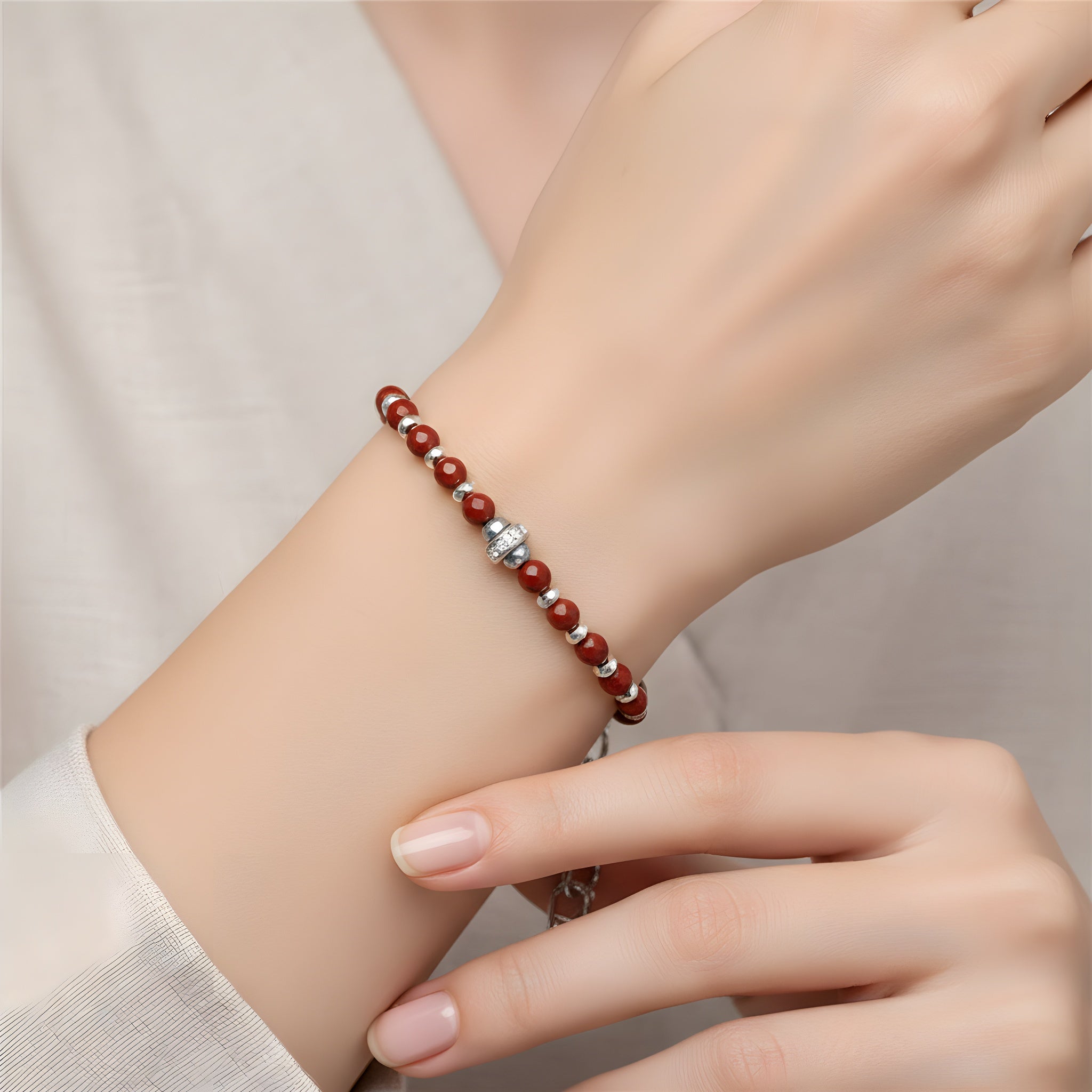 bracciale in diaspro rosso punto luce accenti specchiati