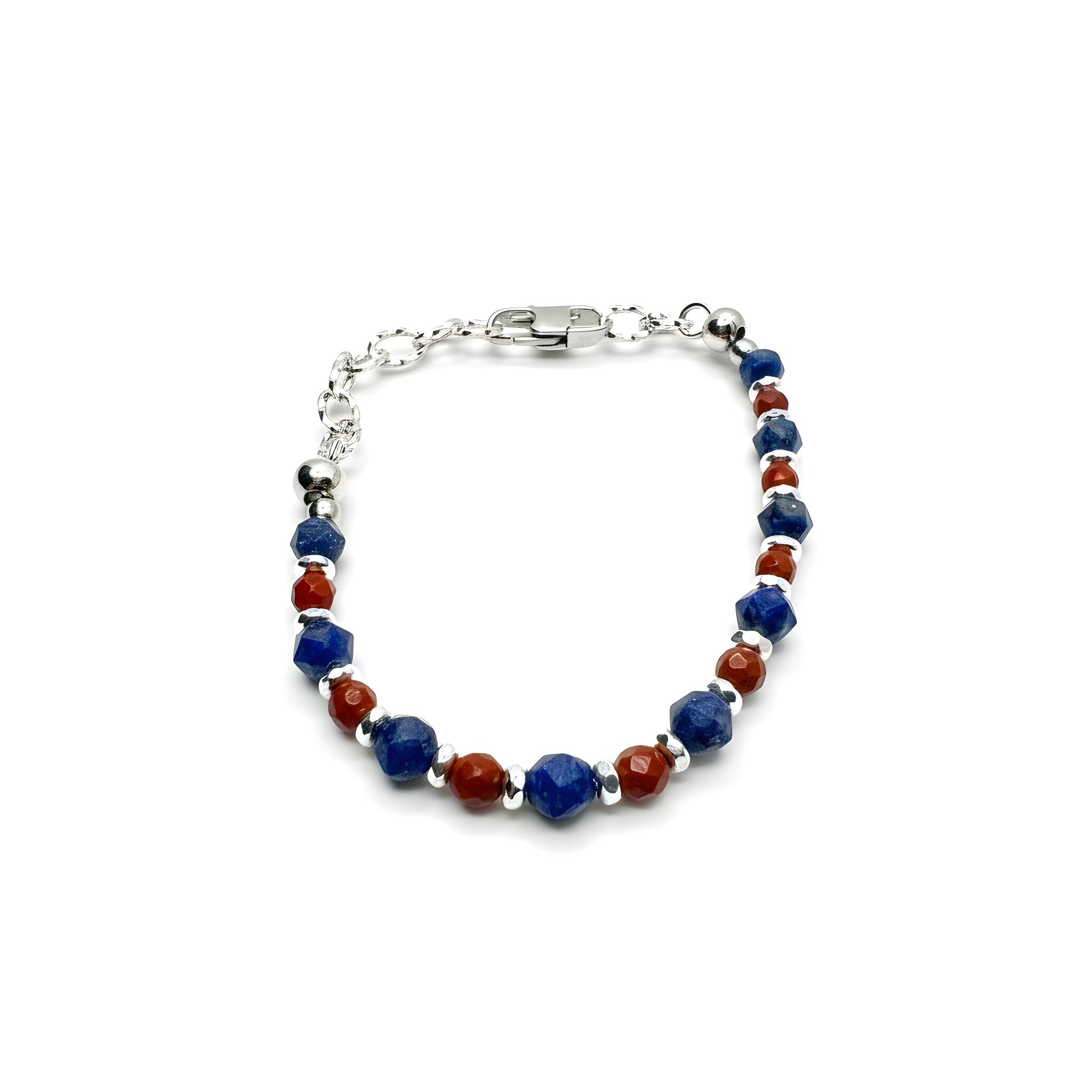 bracciale donna diaspro rosso lapislazzuli blu regolabile 16-21 cm