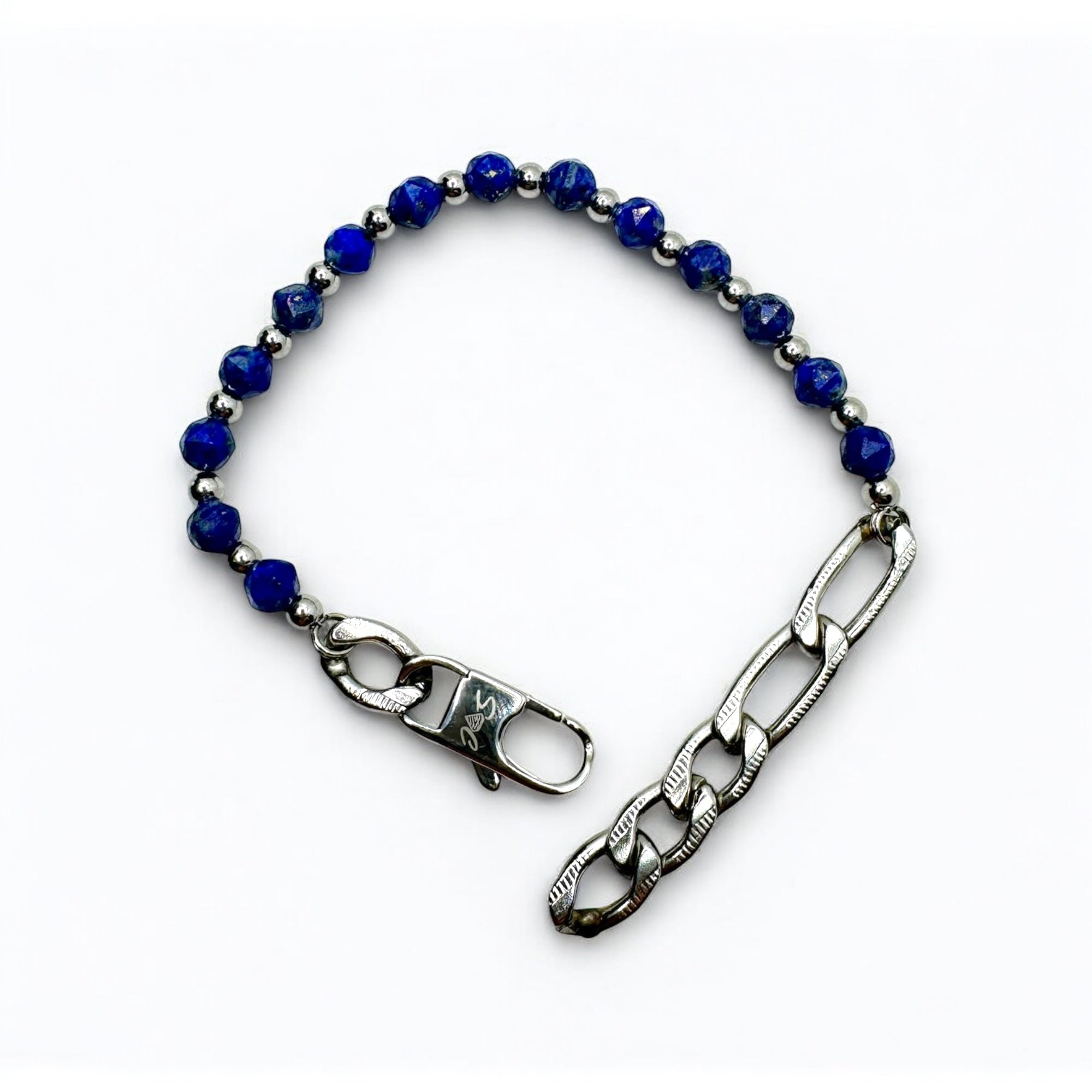 dettaglio perla lapislazzuli sfaccettata bracciale acciaio inox