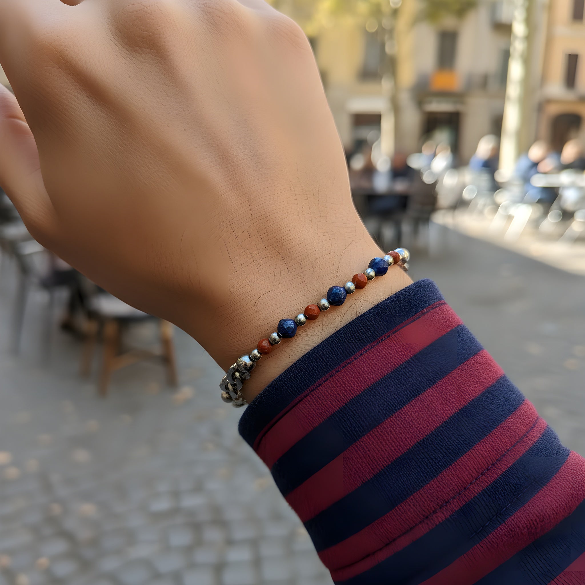 bracciale rosso blu uomo diaspro lapislazzuli sharifacrystals