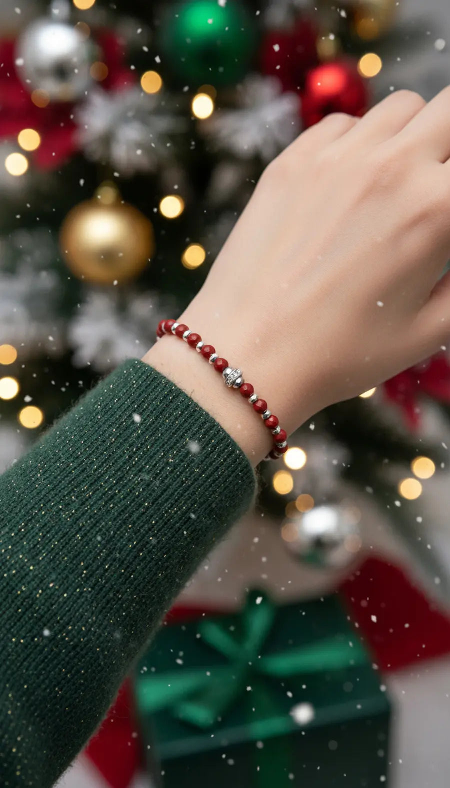 Bracciale rosso natalizio in pietra naturale – SharifaCrystals®