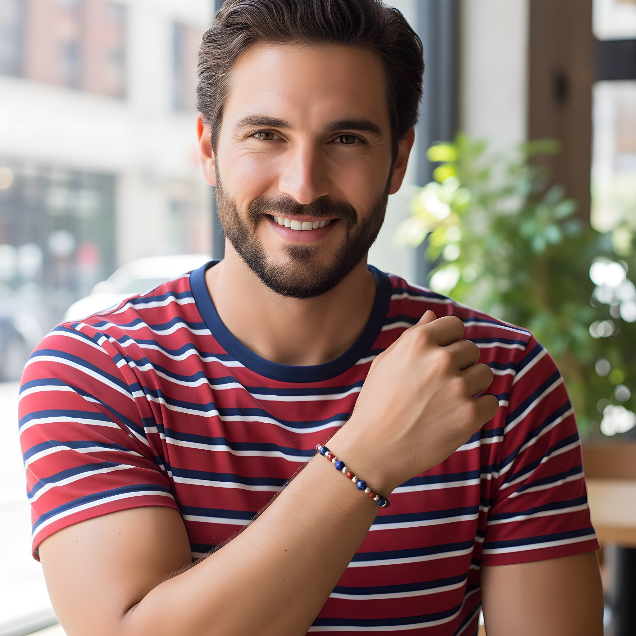 bracciale uomo rosso blu in pietre naturali realizzato a mano