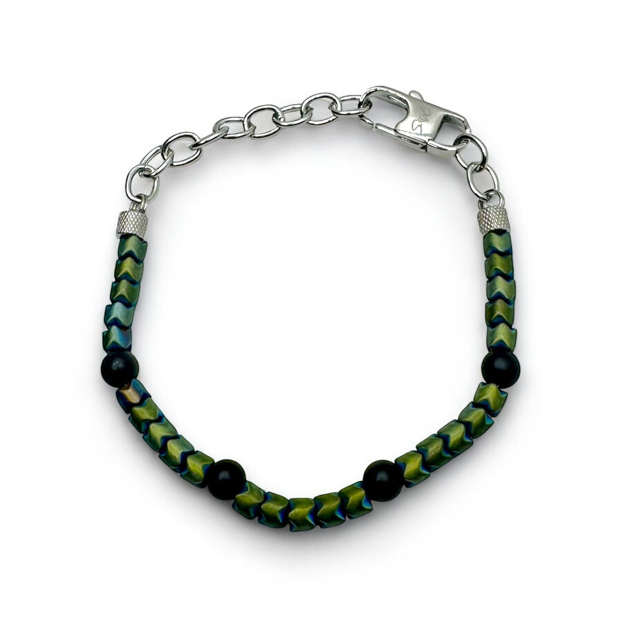 Bracciale Ematite Verde e sfere Nere – Eleganza e Stile sobrio Sharifa Crystals