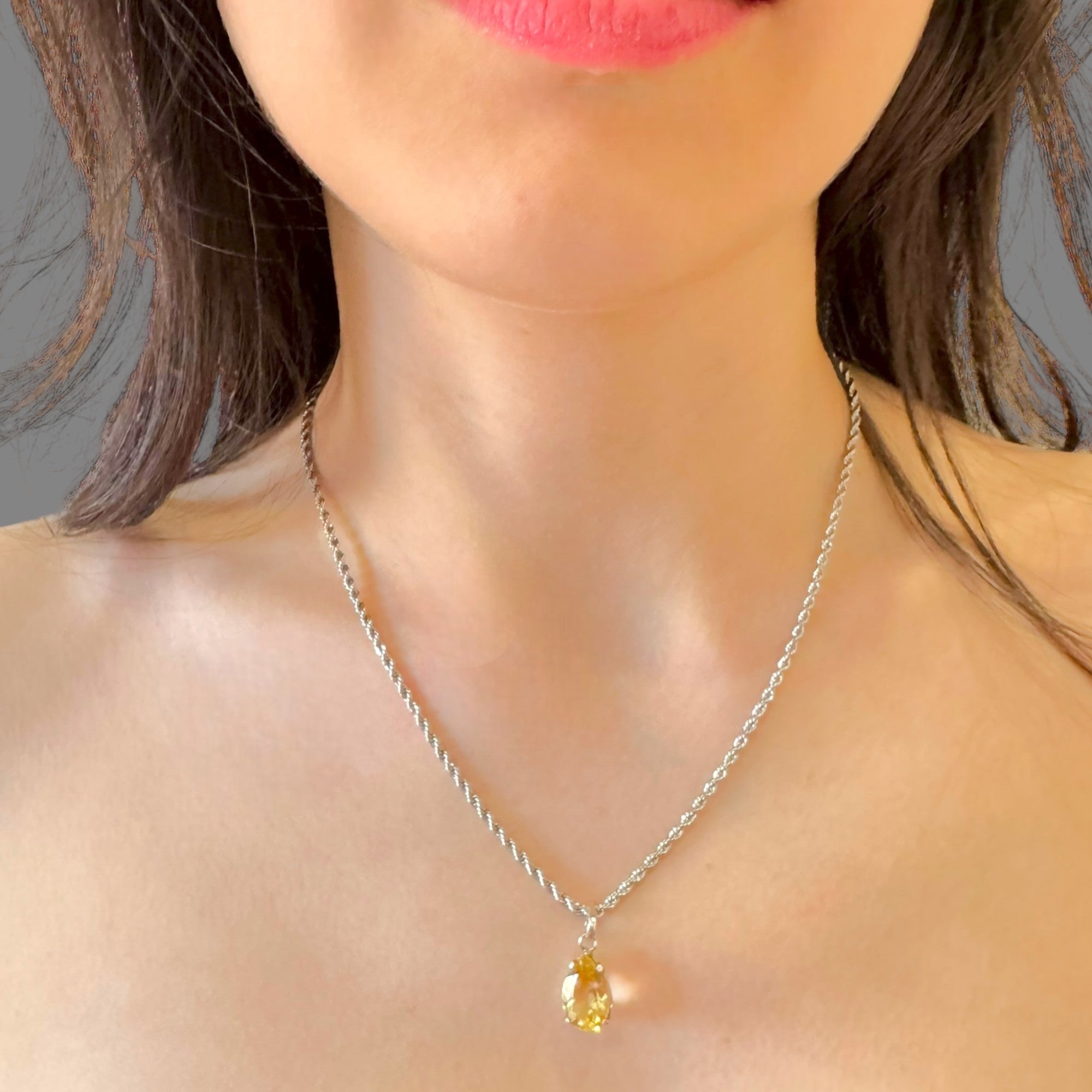 Collana quarzo citrino sfaccettato 14x9 arg950 Sharifa Crystals