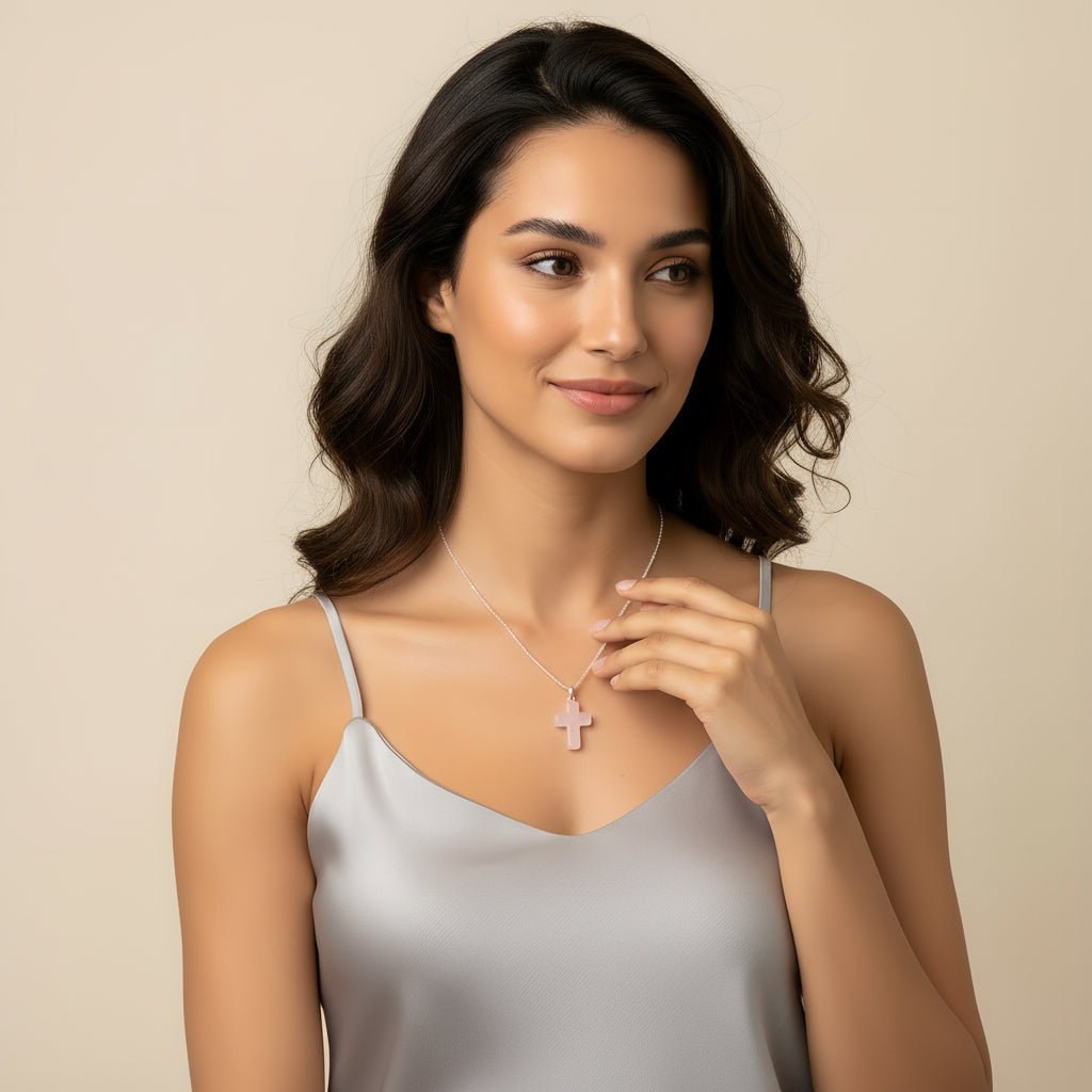 Collana croce quarzo rosa Sharifa Crystals