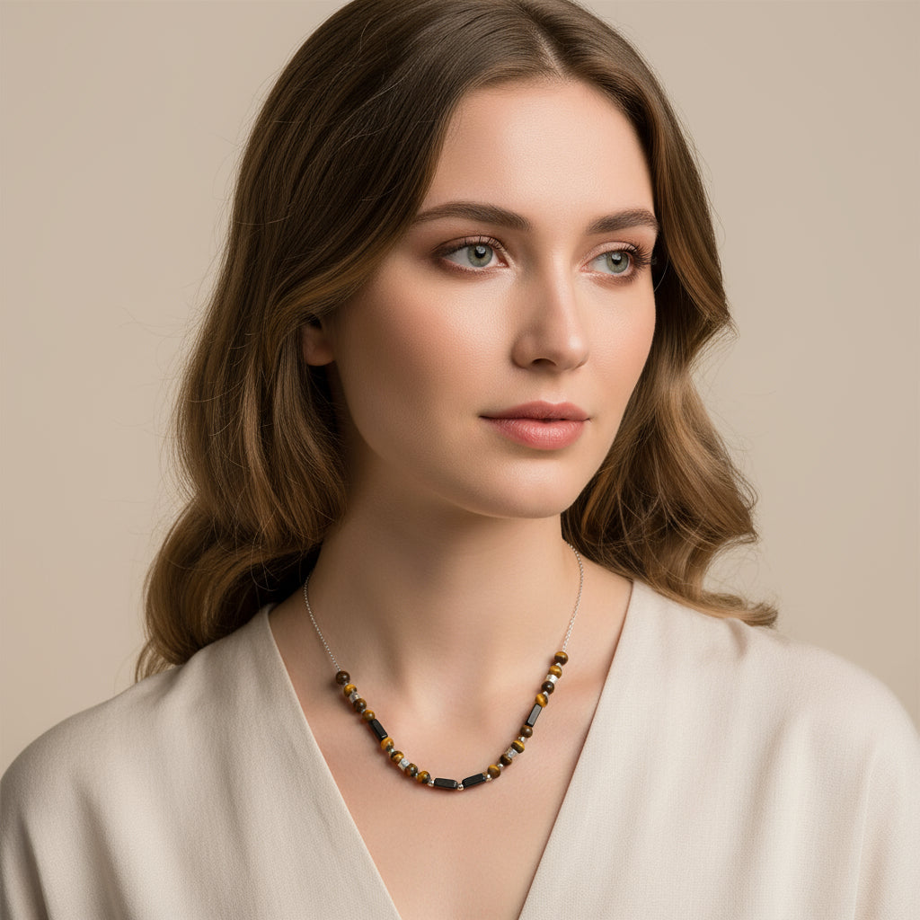 Collana occhio di tigre silver Sharifa Crystals