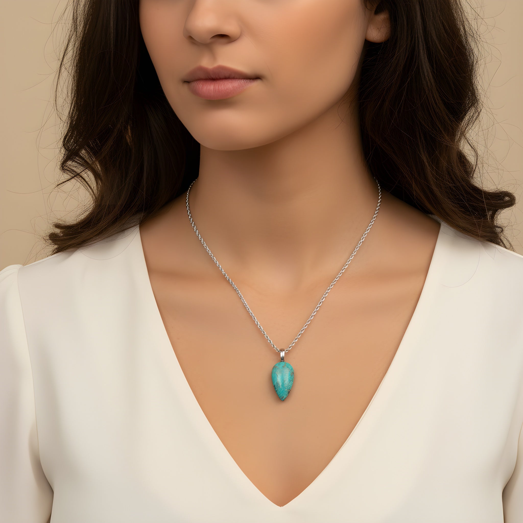 Collana in Crisocolla naturale a goccia 3x2,5 cm SharifaCrystals®