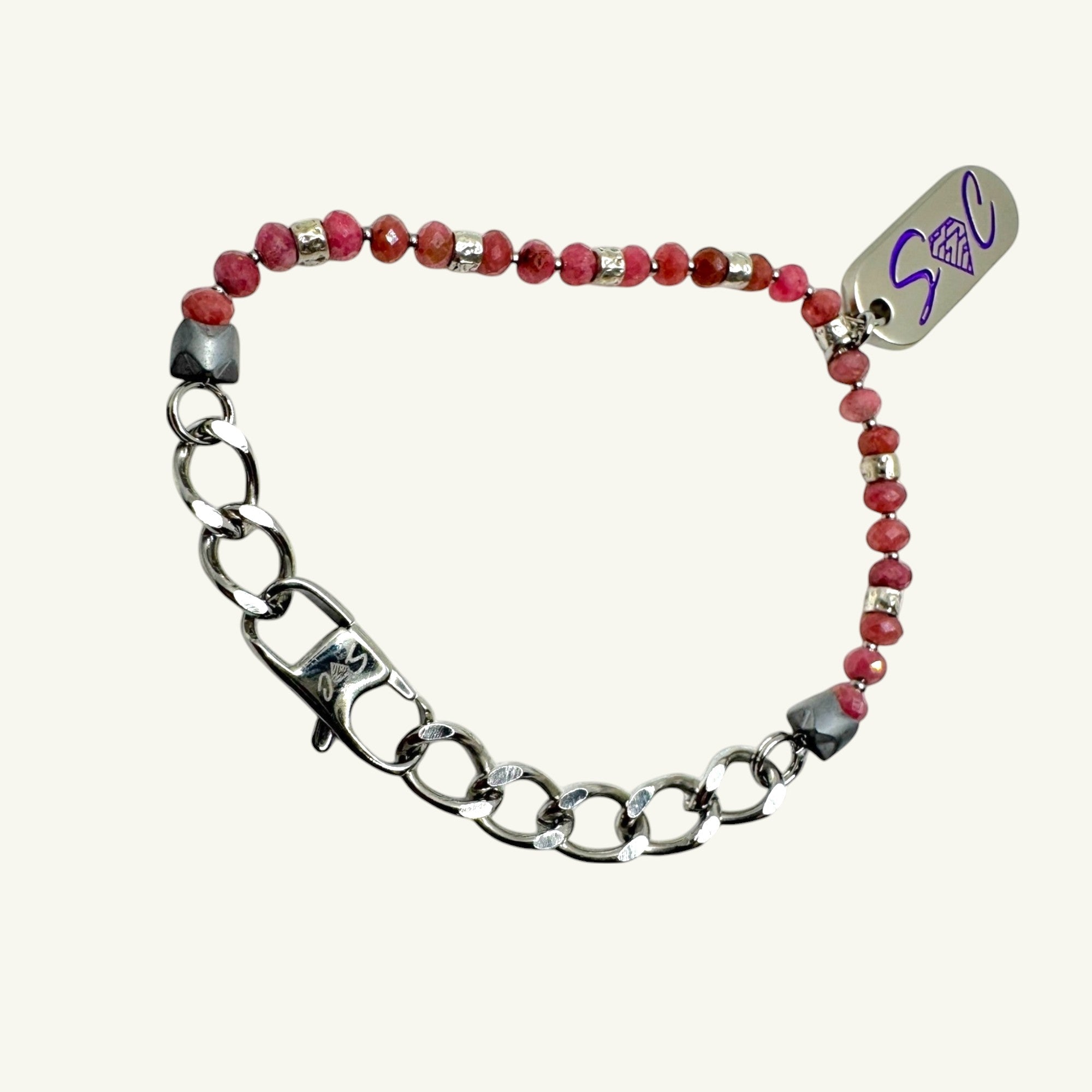 Bracciale rodocrosite sfaccettato con accessori in arg925 Sharifa Crystals