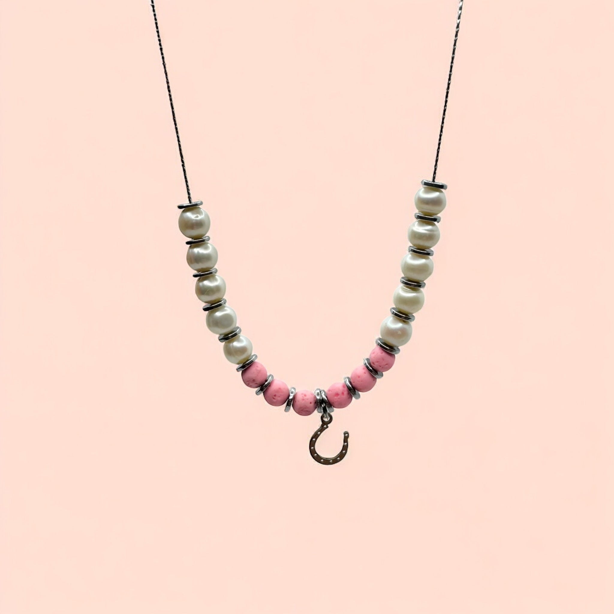 choker perle e pietra lavica pink - SharifaCrystals