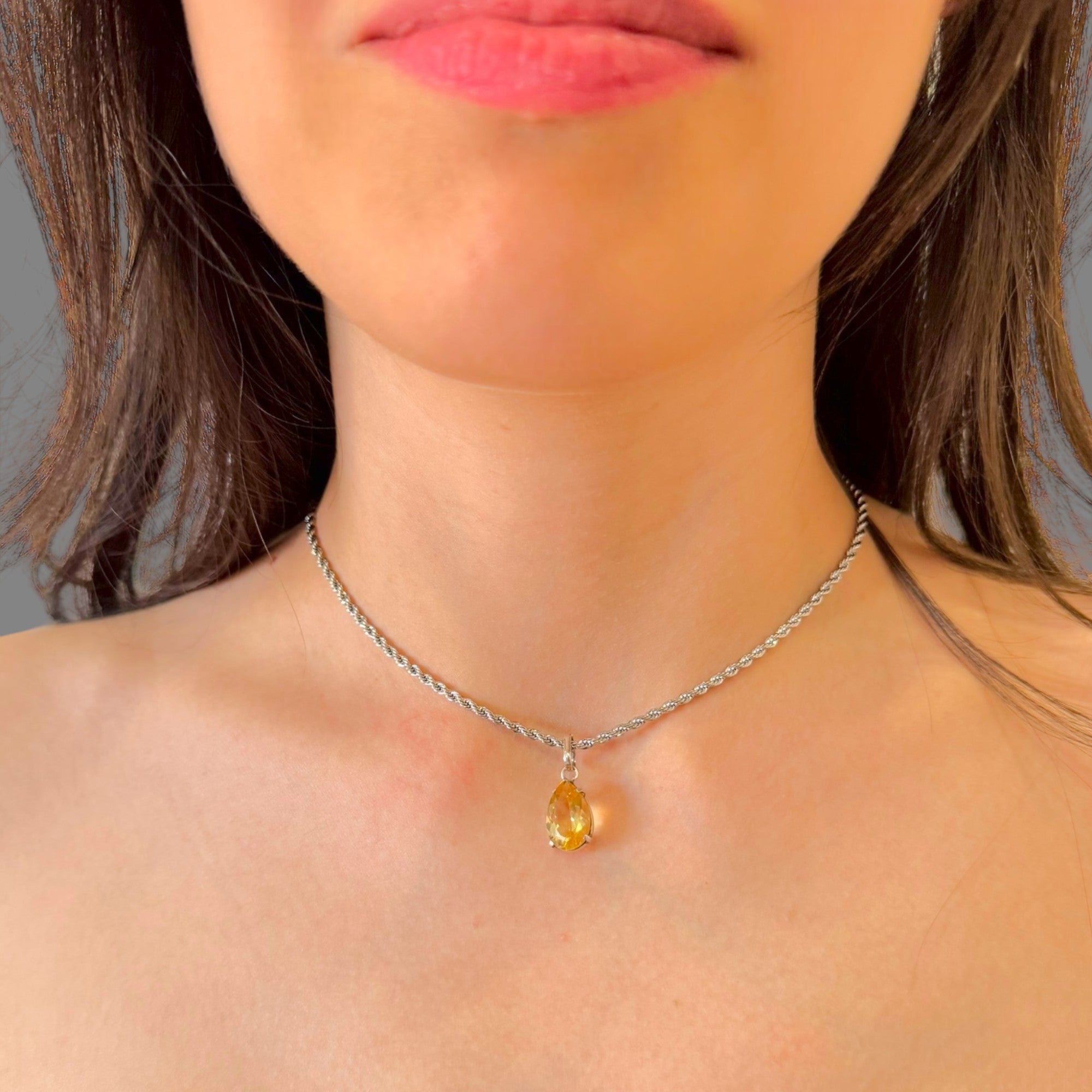 Collana quarzo citrino sfaccettato 12x8 mm arg950 Sharifa Crystals