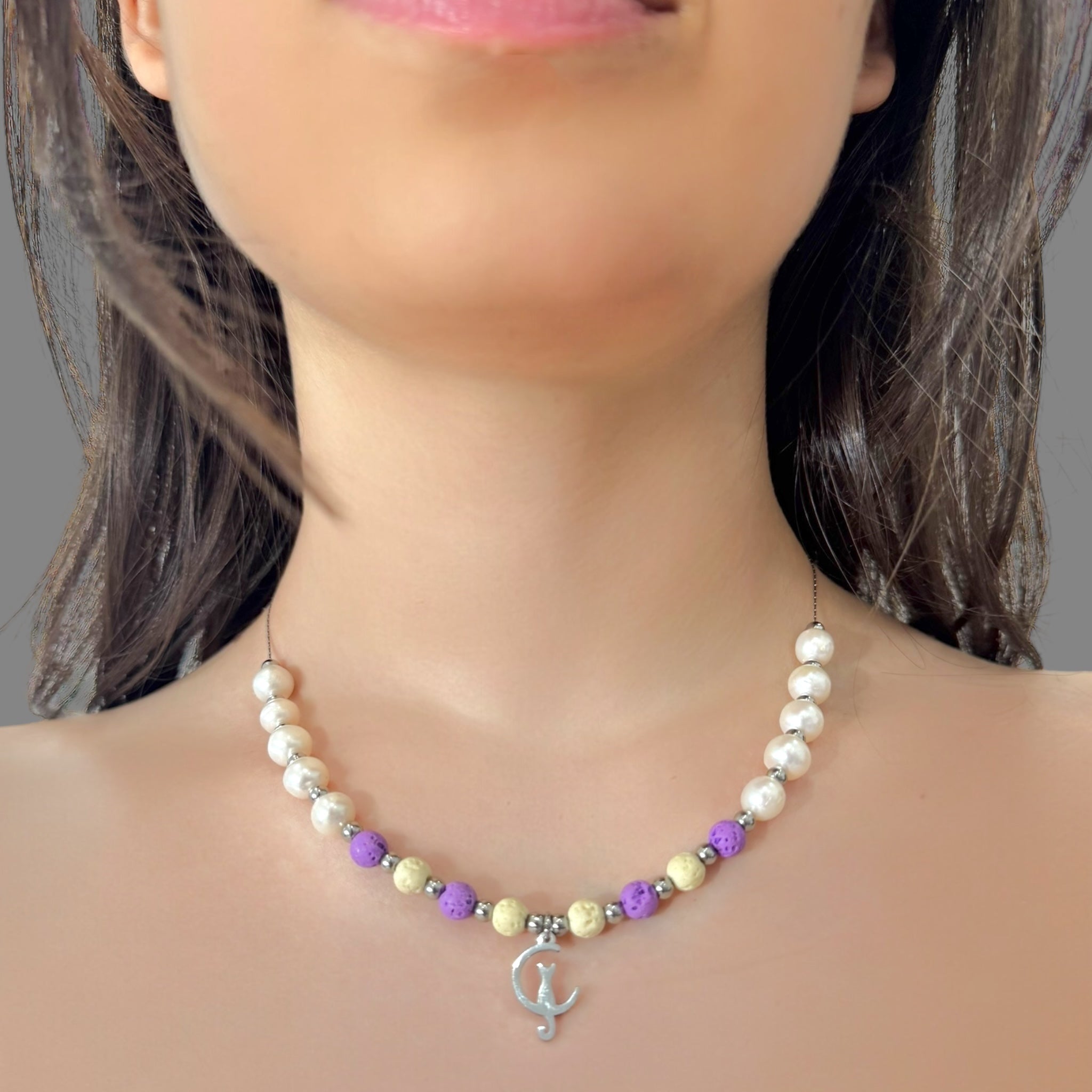 choker perle e pietra lavica Sharifa Crystals