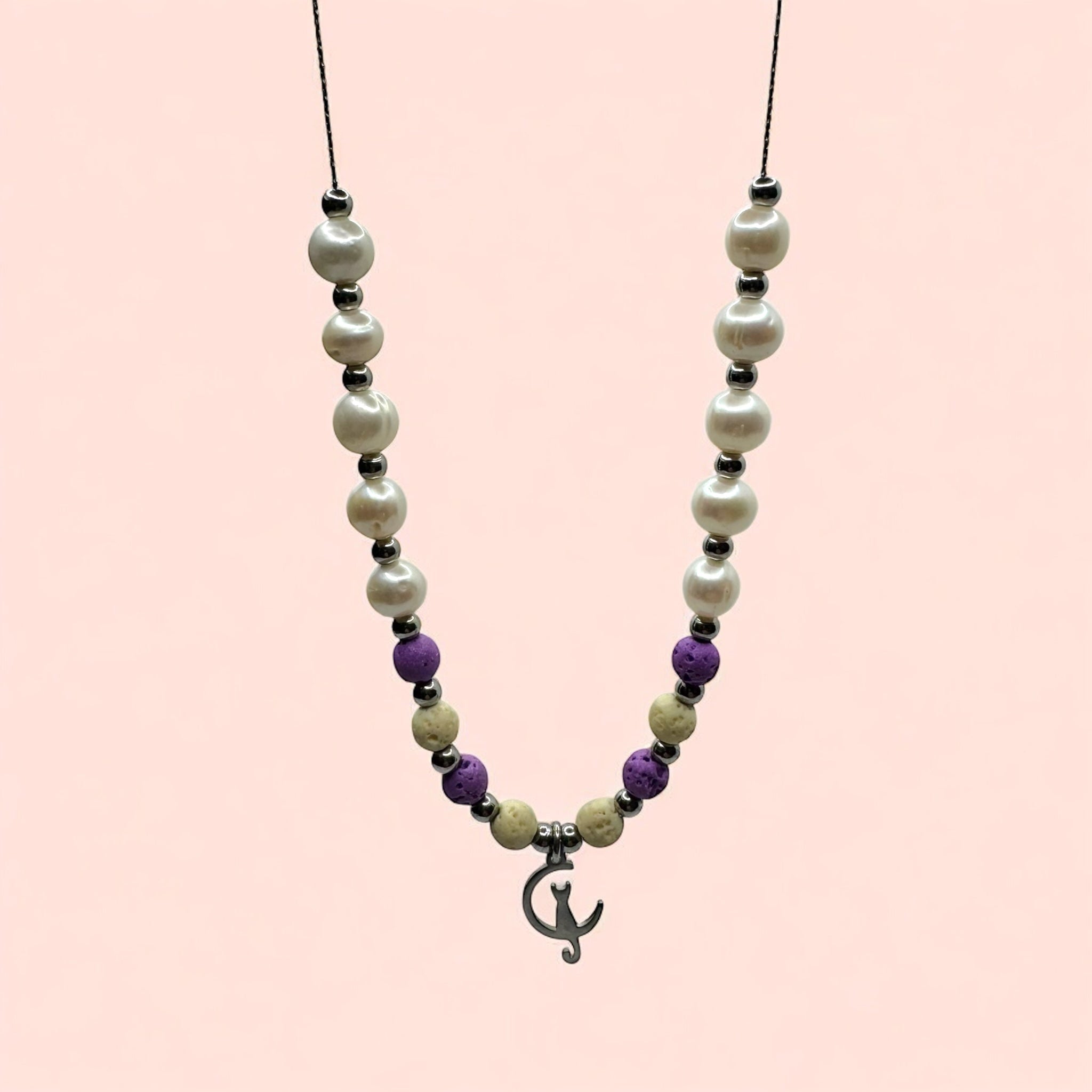 choker perle e pietra lavica Sharifa Crystals