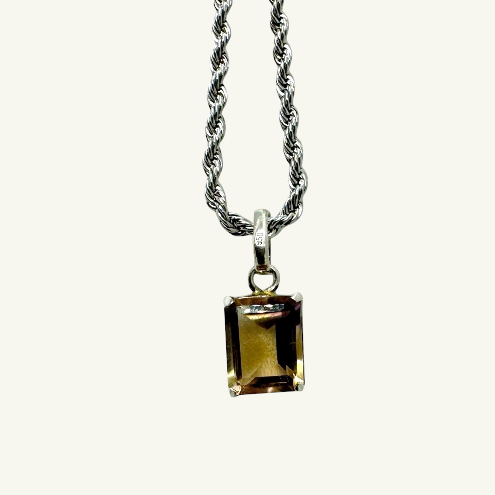 Collana quarzo fumè sfaccettato 10x8mm arg950 Sharifa Crystals