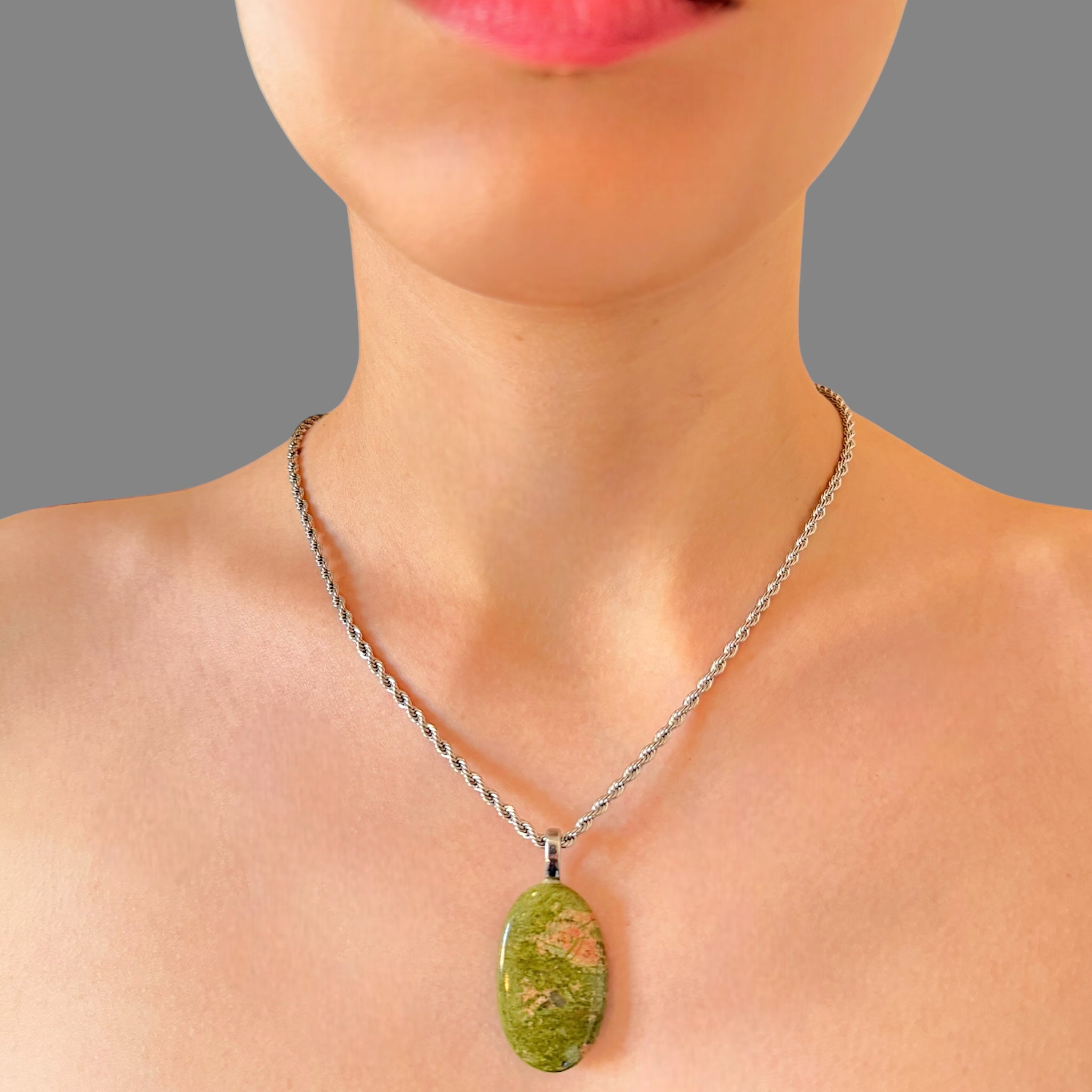 Collana unakite 35x22 mm Sharifa Crystals